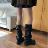 Botas Largas para Mujer Chuyuji Negras Estilo Británico Retro Suela Gruesa Tacón Grueso Modelo Nuevo Otoño 2026 Alargan la Pierna y Adelgazan