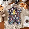 Macacão fino de verão com mangas curtas para bebê e criança pequena, conjunto estilo coreano, peça externa estilosa, macacão de verão
