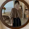 Nuevo cárdigan de punto de cuello redondo para otoño, manga larga, corto, estilo perezoso, color liso, tejido de canalé, manga murciélago, suéter, top de un solo botón