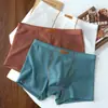 Ropa interior para hombre de color sólido con textura de seda de hielo, Boxer transpirable fresco de cintura media para verano