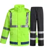 Conjunto de Capa de Chuva e Calça de Chuva Refletivos, Tipo Dividido Amarelo-Verde Fluorescente para Adultos, Camada Dupla com Fendas Laterais, Vestuário de Advertência para Segurança, Trânsito e Saneamento