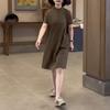 23108 Da Ai Mei Yi Yuan Verano 2026 Nuevo Vestido de Color Sólido Estilo Coreano con Cuello Alto, Mangas Cortas y Corte Holgado para Mujer
