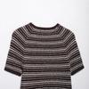 Z Comércio Exterior 2025 Primavera e Verão Nova Moda Casual Europeia e Americana Feminina Gola Redonda Manga Curta Listrada Camiseta Top 2756007