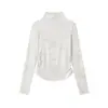 Elegante capa base de terciopelo con pliegues, corte ajustado y teñido tie-dye para mujer, con cuello semi alto, perfecta para otoño e invierno, una camiseta de manga larga de corte ajustado