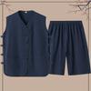 Chaleco corto estilo chino de verano, traje de algodón y lino, ropa Tang para hombre, marca de moda juvenil, chaleco estilo chino retro
