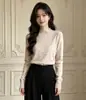 Suéter con cuello de encaje estilo francés para mujer, otoño e invierno, suave y elegante, camiseta base de punto, top pullover simple de manga larga ajustado