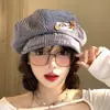 Bonito sombrero octogonal, boina para mujer, moderna y versátil, artística, hace que la cabeza se vea más pequeña, a rayas, estilo japonés, diseño de oso
