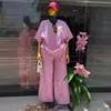 Ropa Femenina Transfronteriza Europea y Americana Verano 2026 Nuevo Conjunto Dulce y Fresco de Top Holgado con Cuello en V y Cordón y Pantalones de Pierna Ancha