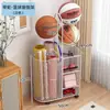 Cesta de Armazenamento para Tapete de Yoga com Rodas, Rack de Armazenamento para Equipamentos Esportivos e de Fitness, Suporte para Halteres, Rack de Armazenamento para Raquetes de Badminton e Bola de Basquete