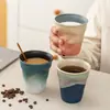 Taza de café de cerámica cultural y creativa con cuchara, se puede imprimir con logotipo, taza con grabado de regalo, juego de caja de regalo de recuerdo empresarial