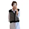 Conjunto de Ropa Coreana Estilo Primavera y Otoño Transfronterizo, Chaleco Cardigan de Punto Rayado Estilo Universitario para Mujer, Chaleco de Abrigo para Mujer Petite