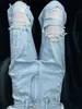 Jeans de Pierna Ancha con Diseño Desgastado de Talla Grande de Cintura Alta con Pedrería para Mujer, Pantalones Largos de Piso con Parches de Encaje Nuevos de Verano 2026