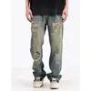 Hme Jeans para Hombre Europeos y Americanos Marca de Moda High Street Rasgados Desgastados Sueltos Casual Rectos Pantalones Largos Transfronterizos Temu