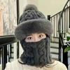 Gorro tipo jersey y bufanda para el cuello todo en uno para mujer, grueso y de terciopelo, nuevo invierno, versátil, para ciclismo, cálido y cortavientos, sombrero protector para el cuello