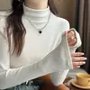 Atacado Transfronteiriço Outono e Inverno Elegante Camiseta de Manga Longa com Gola Alta Meia-Calça de Veludo para Mulheres Camada Interna Camisa Base Quente