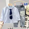 Ropa para niños para niño, camisa blanca de otoño, nuevo modelo 2026, camisa elegante de manga larga para primavera y otoño para niños mayores