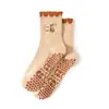 Calcetines de Yoga para Mujer de Media Pantorrilla con Pegamento Antideslizante Encaje de Hongo Bordado de Cereza Calcetines Profesionales para Entrenamiento Correr Pilates