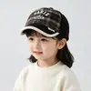 Gorra de béisbol con visera curva, gorra infantil con estampado de letras, gorra de béisbol retro a cuadros para niños para otoño e invierno con bloques de color