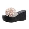 Amazon Wish Export Nuevas Sandalias de Plataforma de Una Línea con Flores para Mujer Tacón de Cuña Suela Gruesa Talla Grande Sandalias de Tacón Alto