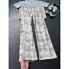Pantalones casuales de cuadros color albaricoque transfronterizos con caída para hombre y mujer, nuevos pantalones anchos holgados y relajados estilo coreano para primavera y otoño