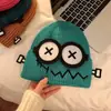 Gorros Transfronterizos, Gorros de Punto de Robot Lindos, Cara Sonriente de Ojos Grandes de Dibujos Animados, Gorros Cálidos de Lana para Otoño e Invierno, Gorros de Frío para Mujer