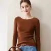 Suéter de cachemira de punto fino para mujer, estilo simple versátil sin costuras de primera línea, de un solo hombro, estilo que adelgaza, capa base de suéter tejido