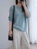 Suéter de Lana de Una Pieza sin Costuras 100% Lana Pura con Encaje Cuello Redondo para Mujer Manga Larga Pulóver Tejido Simple Top Base