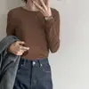 Camiseta Básica de Terciopelo Doble Cara para Mujer, Otoño e Invierno, Manga Larga Cepillada, Forro Polar, Estilo Coreano, Top Blanco con Cuello Redondo
