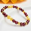 Pulsera Pixiu de Oro Arena Vietnamita con Granate para Mujeres para Atraer Riqueza y Tesoro, Pulsera Piqiu con Cuentas de Transferencia, Color Único Estilo Transmisión en Vivo por Dentro y por Fuera