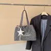 Bolsa Tote de Lona Estilo Coreano com Estrelas Design de Nicho Bolsa Preguiçosa de Ombro Grande Capacidade para Trabalho Deslocamento Bolsa de Ombro com Personalidade