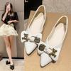Zapatos de Punta para Mujer Primavera y Otoño Zapatos de Guisante Nuevos Versátiles Lazo Suela Suave Boca Baja Estilo Atardecer Zapatos Planos Suaves
