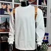 Camiseta blanca de manga larga para hombre de algodón de Xinjiang, con cuello pequeño, tejido pesado, estilo cleanfit, diseño de hombros rectos estilo americano, adecuada como capa base