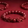 Pulseira Dupla Pixiu de Cinábrio Sintético com Baixo Teor de Ouro, Pulseira Dupla Pixiu Unissex, Atacado de Fábrica para Fornecimento de Transmissões ao Vivo