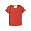 Atacado de Roupas Femininas Transfronteiriças Estilo Europeu e Americano Laço Decote Redondo Sem Costas Slim Camiseta de Manga Curta Ombro Direito Feminino Lindo Top Costas
