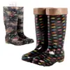 Botas de Chuva femininas botas de chuva altas Primavera e Outono botas de água longas até o meio da panturrilha forradas com lã sola de borracha antiderrapante sapatos de moda com sola de borracha sapatos de água femininos