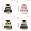 Etiquetas de Madeira Penduradas para a Temporada de Formatura Transfronteiriça em Formato de Chapéu de Formatura, Três Camadas em Preto, Dourado e Rosa, com Frases Inspiradoras, Vários Designs