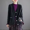 Cardigã Tricotado Jacquard Retrô para Mulheres Primavera e Outono 2026 Novo Estilo Gola V Manga Longa Curto Outwear para Mulheres Solto Casual Top Tendência