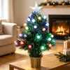 Árbol de Navidad de fibra óptica más vendido transfronterizo con luces de colores y adornos de bolas redondas esmeriladas, Decoración navideña para arreglo de escenas festivas