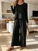 Verano 2026 Nuevo Amazon Transfronterizo Hueco Espalda Gancho Flor Top Pantalones de Pierna Ancha Cintura Alta Conjunto de Moda Casual