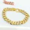 Pulseras Europeas y Americanas Accesorios para Hombres Hiphop Cubana Incrustada de Diamantes Cobre Chapado en Oro Pulseras Artificiales Joyería Hip-Hop Transfronteriza
