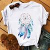 Nova Camiseta Casual Feminina Harajuku Gola Redonda Estampa Floral de Vento Kawaii Verão