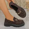 Comercio Exterior Zapatos Planos Talla Grande Estampado de Leopardo para Mujer 2026 Primavera Otoño Nuevos Retro Versátiles Punta Redonda Hebilla Metálica Mocasines Transfronterizos para Mujer
