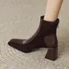 Botines Retro de Punta Cuadrada con Tacón Grueso para Mujer, Estilo Coreano 2026, Bloque de Color, Cierre Trasero, Botas de Tacón Alto Simples para el Trabajo