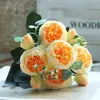 5 Peônias Pequenas em um Buquê Estilo Coreano, 5 Rosas Filipinas, Flores Artificiais para Casa e Casamento, Buquê de Rosas Artificiais