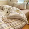 Conjunto de Quatro Peças de Gaze Puff Dupla Camada Estilo Simples Sem Estampa para Dormitório de Estudante, Conjunto de Três Peças com Lençol de Cima, Lençol com Elástico e Capa de Edredom Solteiro
