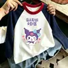Camiseta Infantil Estampa Cartoon Manga Longa, Novo Estilo Primavera e Outono, Versátil e na Moda Versão Coreana, Camiseta Básica Color Block 100% Algodão para Crianças Maiores