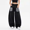 Pantalones de Jeans de Pierna Ancha Street con Estampado de Leopardo Retro Americano Y2K, Bolsillo con Parche, Remache, Forma de Cimitarra, Diseño Unisex, Tendencia