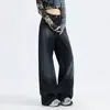 Jeans Azul Mar Profundo de Cintura Alta Wide Leg para Mulheres Verão 2025 Novo Estilo Preguiçoso Solto Drapeado Calças Retas de Comprimento Total