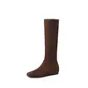 Botas Longas Femininas de Camurça Slim, Botas Elásticas, Novas Botas de Outono/Inverno com Bico Redondo para Aumentar a Altura, Botas Elásticas Acima do Joelho com Zíper Lateral, Tamanho 42