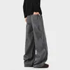 Jeans Rectos Melange Gris Oscuro para Hombre, Pantalones Nuevos de Primavera con Estilo Americano, Pantalones de Trabajo a Cuadros Retro de Leñador